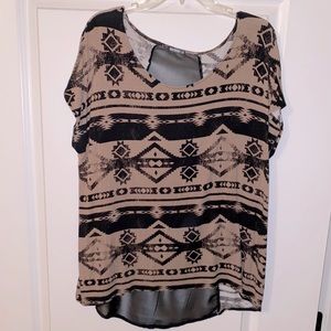 Short sleeve tribal top with mesh back